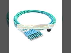Kabel Breakout Fiber Optik Dupleks MPO-4LC OM3 | Jumper Pusat Data 40G ke 10G Kepadatan Tinggi