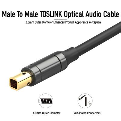 Pria ke Pria TOSLINK Kabel Audio Optik Diameter Luar 6,0mm Penampilan Produk yang Ditingkatkan Persepsi Konektor Plating Emas