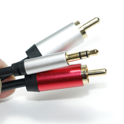 Kabel Audio Digital 3.5MM 2/1 Hitam PVC Putih Merah Disepuh Aluminium Alloy Konektor Emas Untuk Audio Mobil
