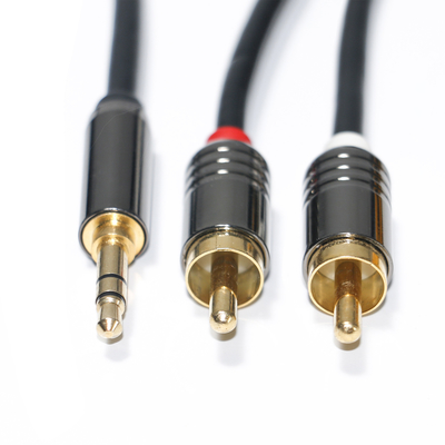 Kabel Audio RCA 3.5MM 2-1 Cangkang Logam Hitam Untuk Audio Mobil 0.53M 1M 2M