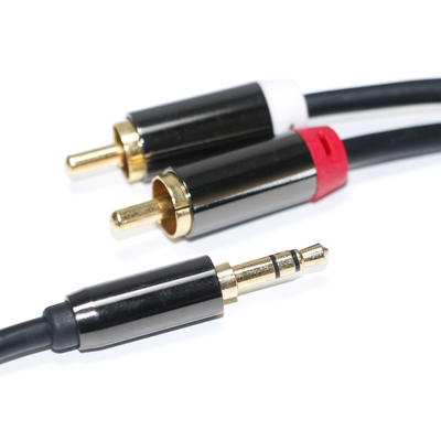 Kabel Audio RCA 3.5MM 2-1 Cangkang Logam Hitam Untuk Audio Mobil 0.53M 1M 2M