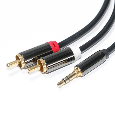 Kabel Audio RCA 3.5MM 2-1 Cangkang Logam Hitam Untuk Audio Mobil 0.53M 1M 2M