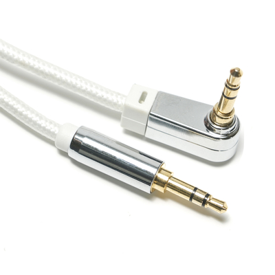 Putih AUX Digital Audio SPDIF Kabel 90 ° 3.5 Mm Rajutan Tali Berlapis Aluminium Alloy untuk Suara Speaker Audio Mobil 0.92M