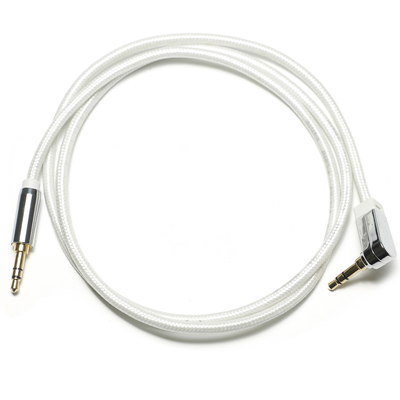 Putih AUX Digital Audio SPDIF Kabel 90 ° 3.5 Mm Rajutan Tali Berlapis Aluminium Alloy untuk Suara Speaker Audio Mobil 0.92M