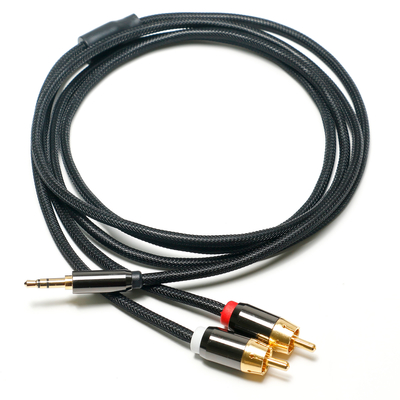 RCA 3.5MM Kabel Audio Digital 2/1 Knit Rope Plated Golden Port Untuk Soundbar Audio Mobil