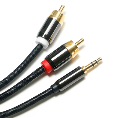 RCA 3.5MM Kabel Audio Digital 2/1 Knit Rope Plated Golden Port Untuk Soundbar Audio Mobil