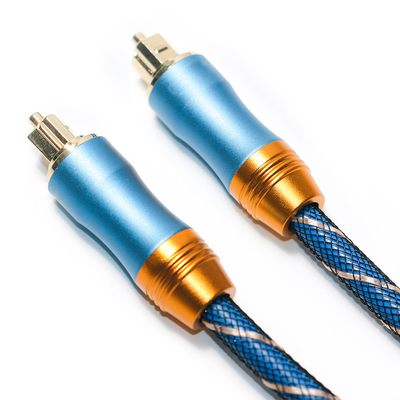 Kabel Digital Toslink Premium OD6.0 Rajutan Tali Berlapis Frosted Shell Antarmuka Persegi Biru 1.5M HiFi Suara Untuk Subwoofer