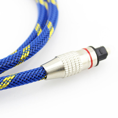 Kabel Audio Digital Optik Pria ke Pria Berlapis Emas Rajutan Tali Biru 5.1 untuk Home Theater Soundbar