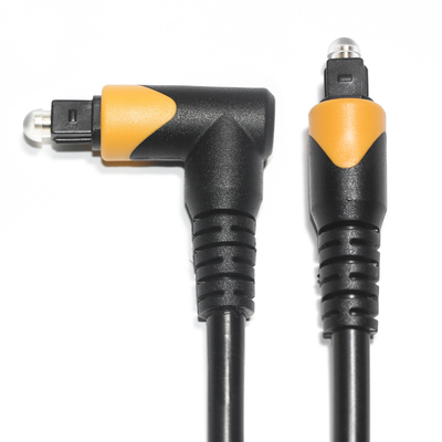 Pabrik Outlet Toslink Optical Fiber Audio Kabel Pria Hitam Kuning PVC 90° Square Toslink plastik kabel optik